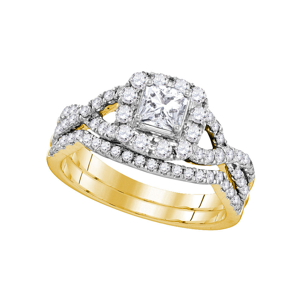 14kt Yellow Gold Womens Princess Diamond Twist Bridal Wedding Engagement Ring Band Set 1.00 Cttw