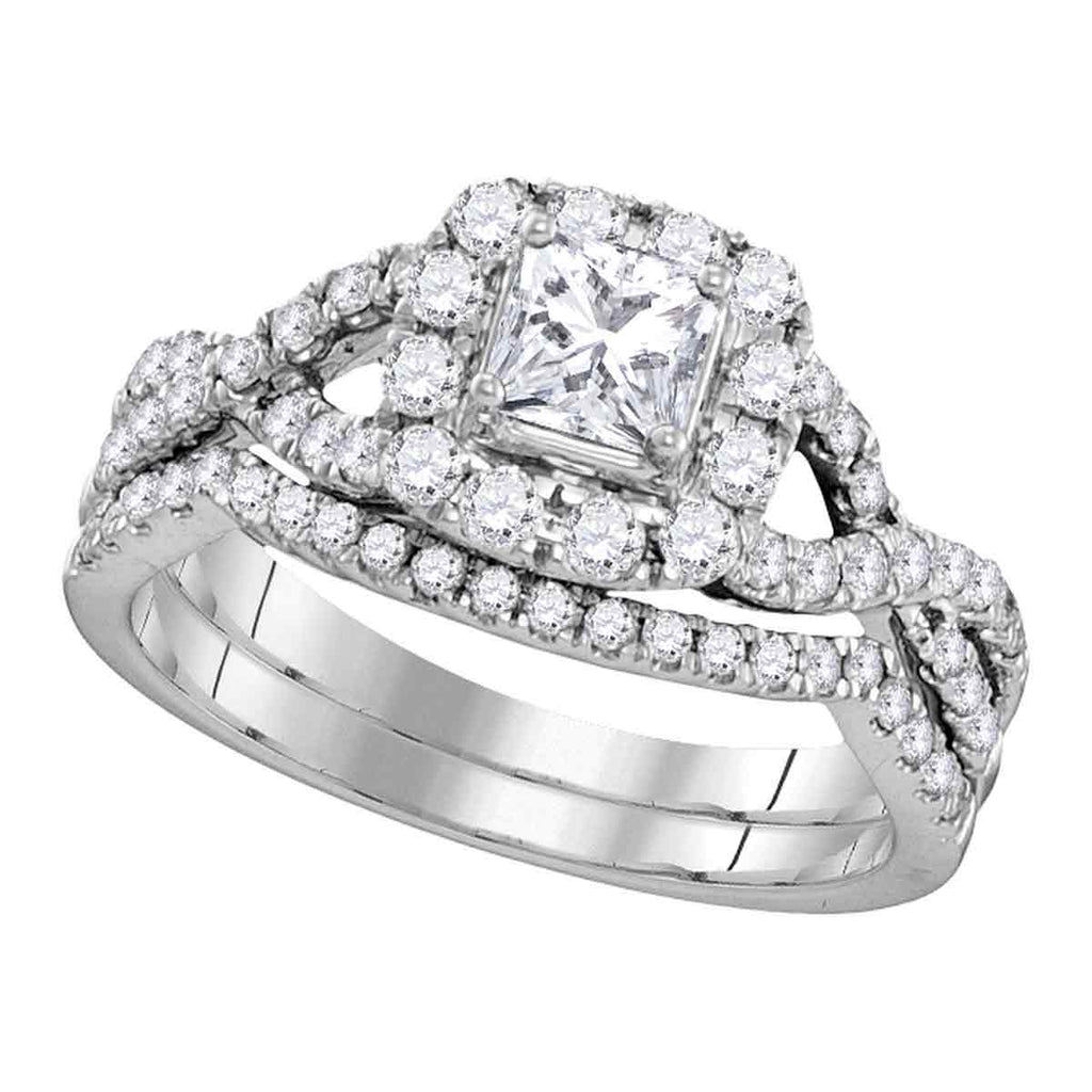 14kt White Gold Womens Princess Diamond Twist Bridal Wedding Engagement Ring Band Set 1.00 Cttw