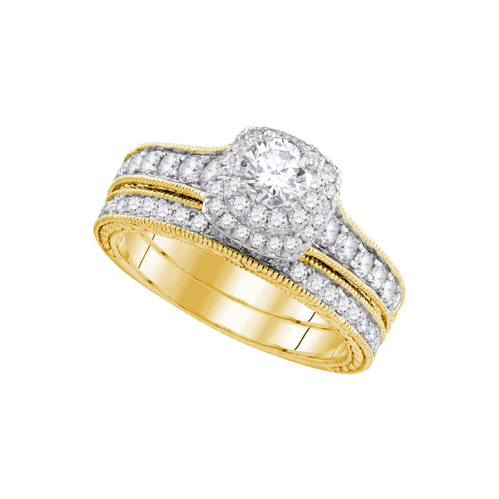 14kt Yellow Gold Womens Round Diamond Milgrain Bridal Wedding Engagement Ring Band Set 1.00 Cttw