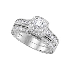 14kt white gold womens round diamond milgrain bridal wedding engagement ring band set 1.00 cttw106375