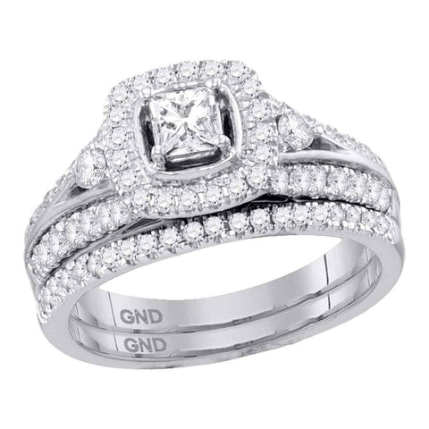 14kt White Gold Womens Round Diamond Bridal Wedding Engagement Ring Band Set 1.00 Cttw