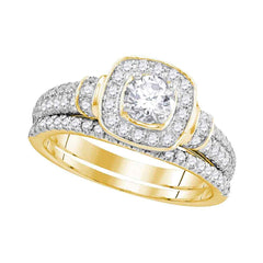 14kt yellow gold womens round diamond square halo bridal wedding engagement ring band set 1.00 cttw106400