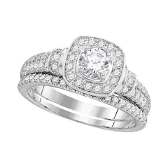 14kt white gold womens round diamond square halo bridal wedding engagement ring band set 1.00 cttw106401