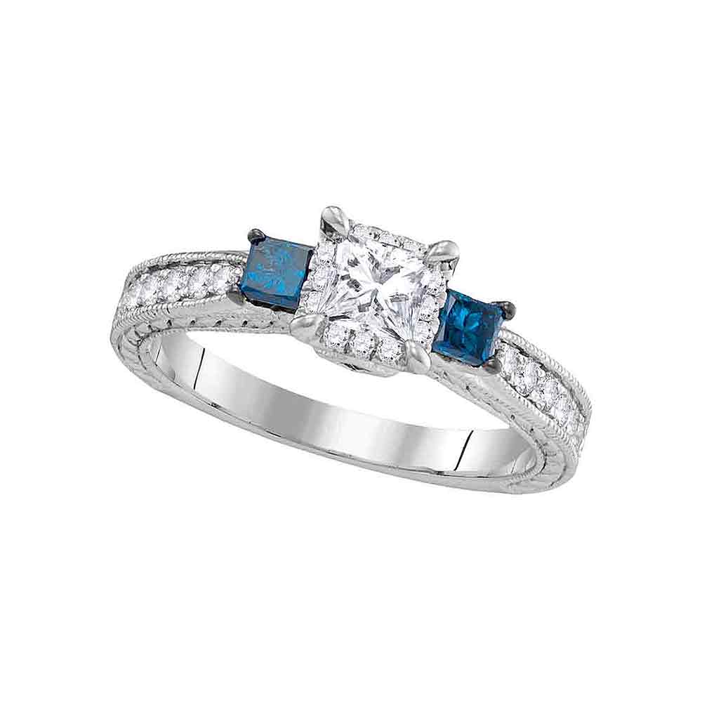 14k White Gold Womens 3-stone Blue Color Enhanced Diamond Wedding Bridal Engagement Ring 1.00 Cttw