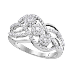 14kt white gold womens round diamond triple cluster openwork strand ring 1/2 cttw106849