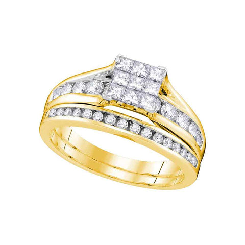 14kt Yellow Gold Womens Princess Diamond Bridal Wedding Engagement Ring Band Set 1.00 Cttw