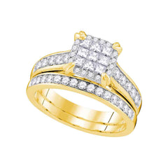 14kt yellow gold womens princess diamond cluster bridal wedding engagement ring band set 1.00 cttw107365