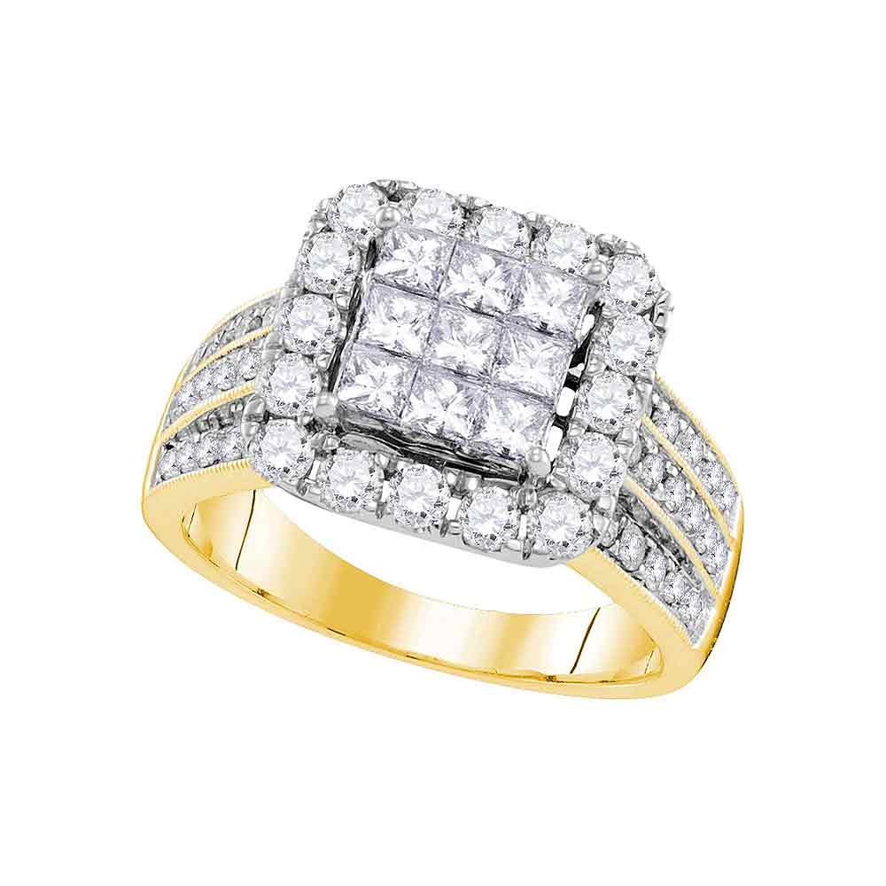 14kt Yellow Gold Womens Princess Diamond Cluster Bridal Wedding Engagement Ring 2.00 Cttw