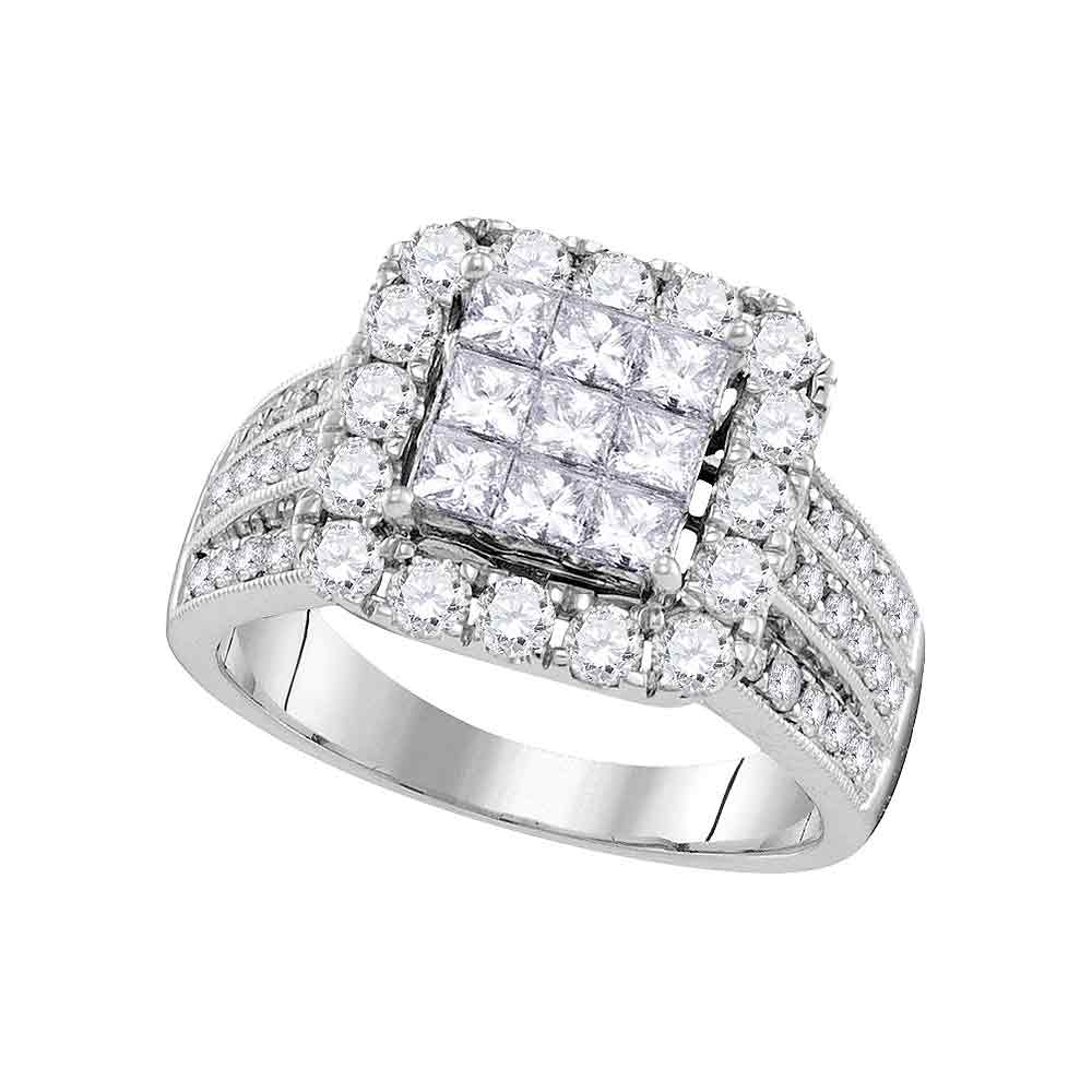 14kt White Gold Womens Princess Diamond Cluster Bridal Wedding Engagement Ring 2.00 Cttw