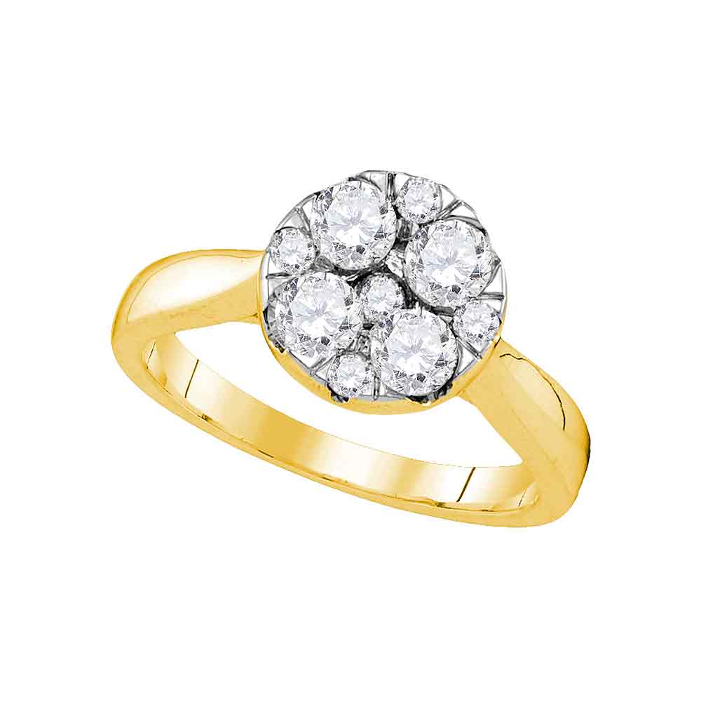 14kt Yellow Gold Womens Round Diamond Cluster Bridal Wedding Engagement Ring 1.00 Cttw