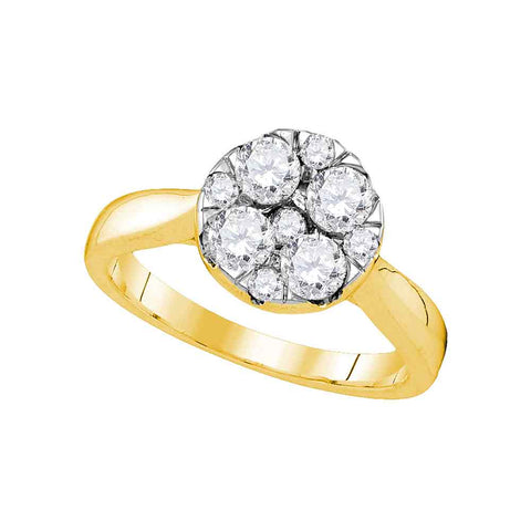 14kt Yellow Gold Womens Round Diamond Cluster Bridal Wedding Engagement Ring 1.00 Cttw