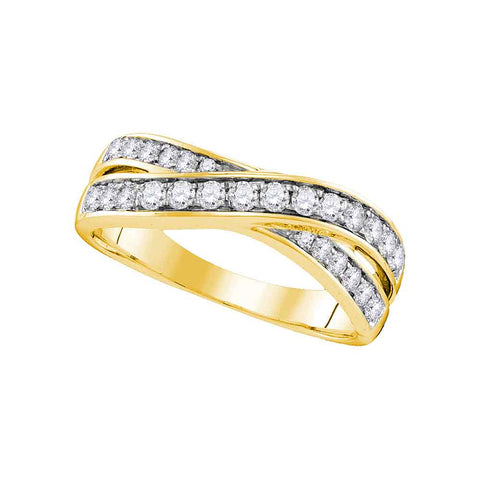 14kt Yellow Gold Womens Round Diamond Crossover Band Ring 1/2 Cttw