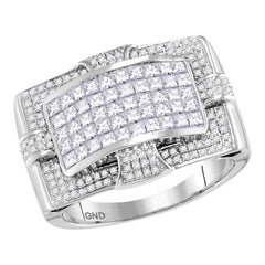 14kt white gold mens princess diamond wide arched cluster ring 2.00 cttw107506