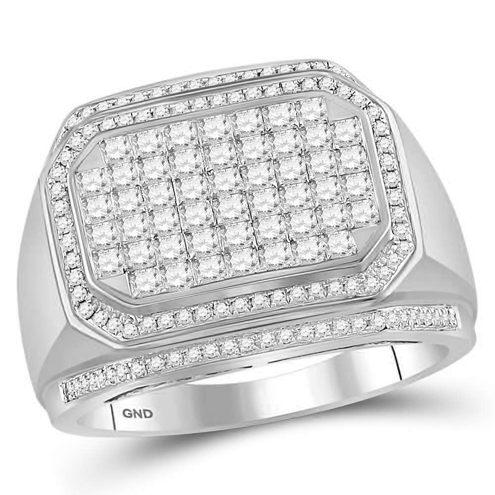 14kt White Gold Mens Round Diamond Octagon Cluster Ring 1-3/4 Cttw