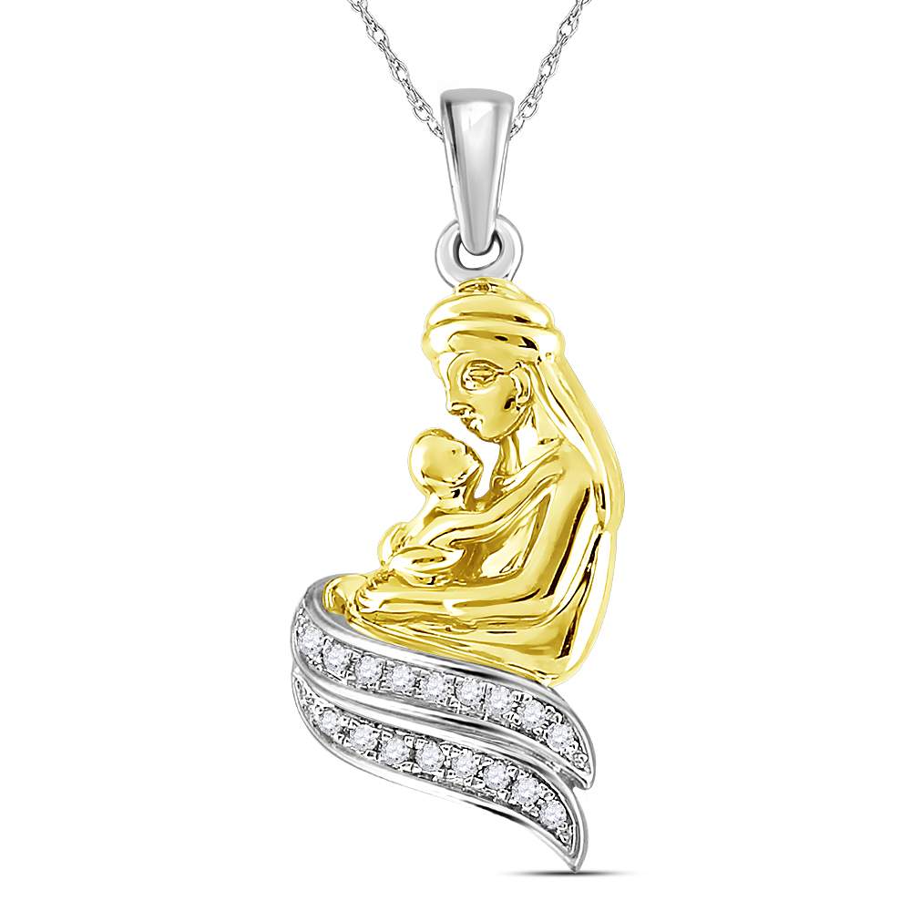 Mother and Child Sterling Silver Pendant with Gold Plating 1/10 Cttw