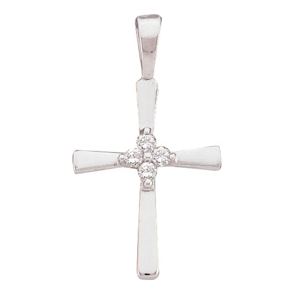 10kt White Gold Cross Pendant for Women with Diamonds 1/20 Cttw