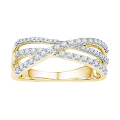 10kt yellow gold womens round diamond triple strand crossover band 1/2 cttw108658