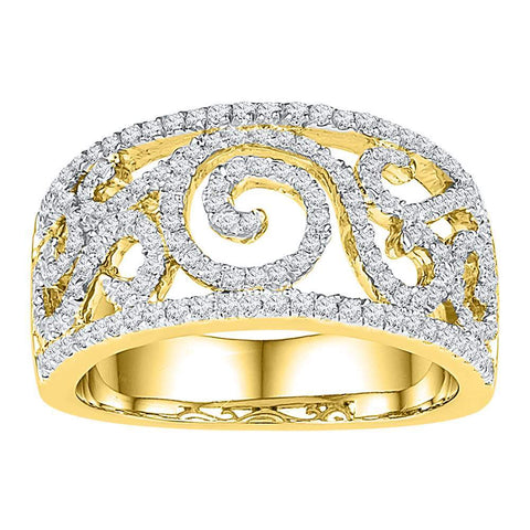 10kt Yellow Gold Womens Round Diamond Swirl Filigree Band Ring 5/8 Cttw