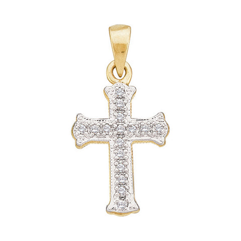 Gold Cross Pendant for Women, Scalloped Religious Style 1/12 Cttw