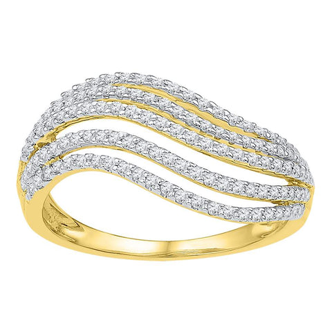 10kt Yellow Gold Womens Round Diamond Striped Band Ring 1/2 Cttw