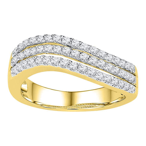 10kt Yellow Gold Womens Round Diamond Triple Row Contoured Band Ring 1/2 Cttw