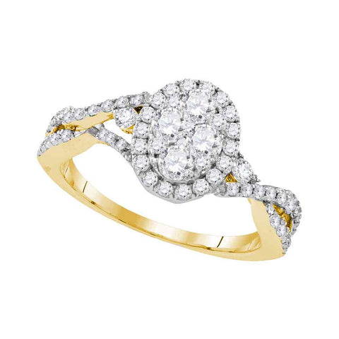 10kt Yellow Gold Womens Round Diamond Oval Cluster Halo Twist Bridal Wedding Engagement Ring 1-1/8 Cttw