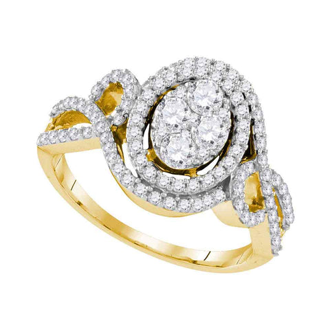 10kt Yellow Gold Womens Round Diamond Oval Halo Twist Cluster Bridal Wedding Engagement Ring 1-1/20 Cttw