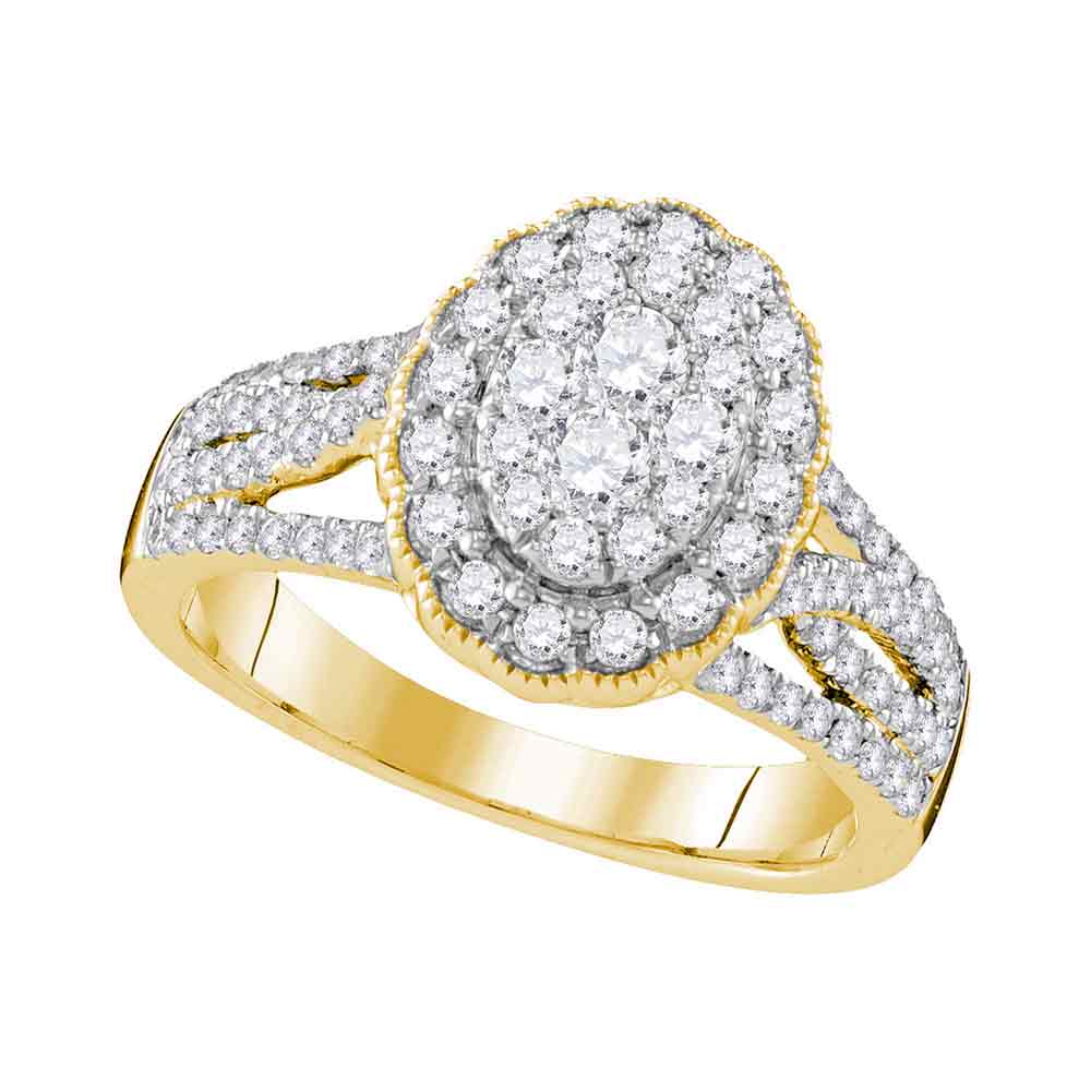 10kt Yellow Gold Womens Round Diamond Oval Halo Cluster Bridal Wedding Engagement Ring 1.00 Cttw