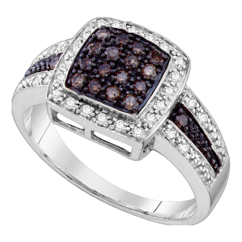 14kt White Gold Womens Round Brown Color Enhanced Diamond Cluster Ring 1/2 Cttw - Size 11