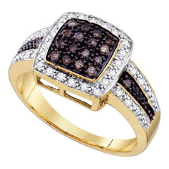 14kt yellow gold womens round brown color enhanced diamond cluster ring 1/2 cttw   size 8109623