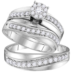 14kt white gold his & hers round diamond cluster matching bridal wedding ring band set 1.00 cttw109764