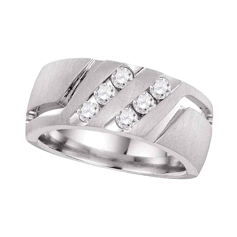 14kt White Gold Mens Round Diamond Double Two Row Wedding Matte Band Ring 1/2 Cttw