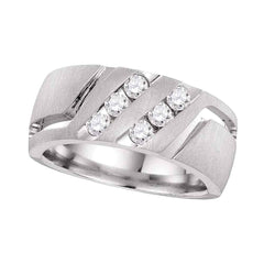 14kt white gold mens round diamond double two row wedding matte band ring 1/2 cttw110055