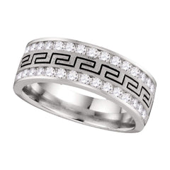 14kt white gold mens round diamond double row grecco greek key wedding band 1.00 cttw110112