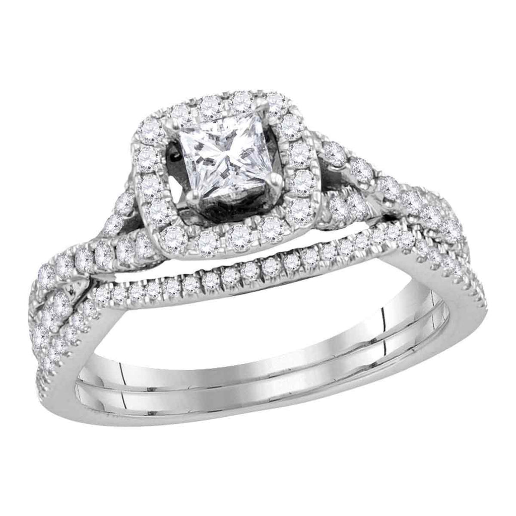 14kt White Gold Womens Princess Diamond Bridal Wedding Engagement Ring Band Set 1.00 Cttw