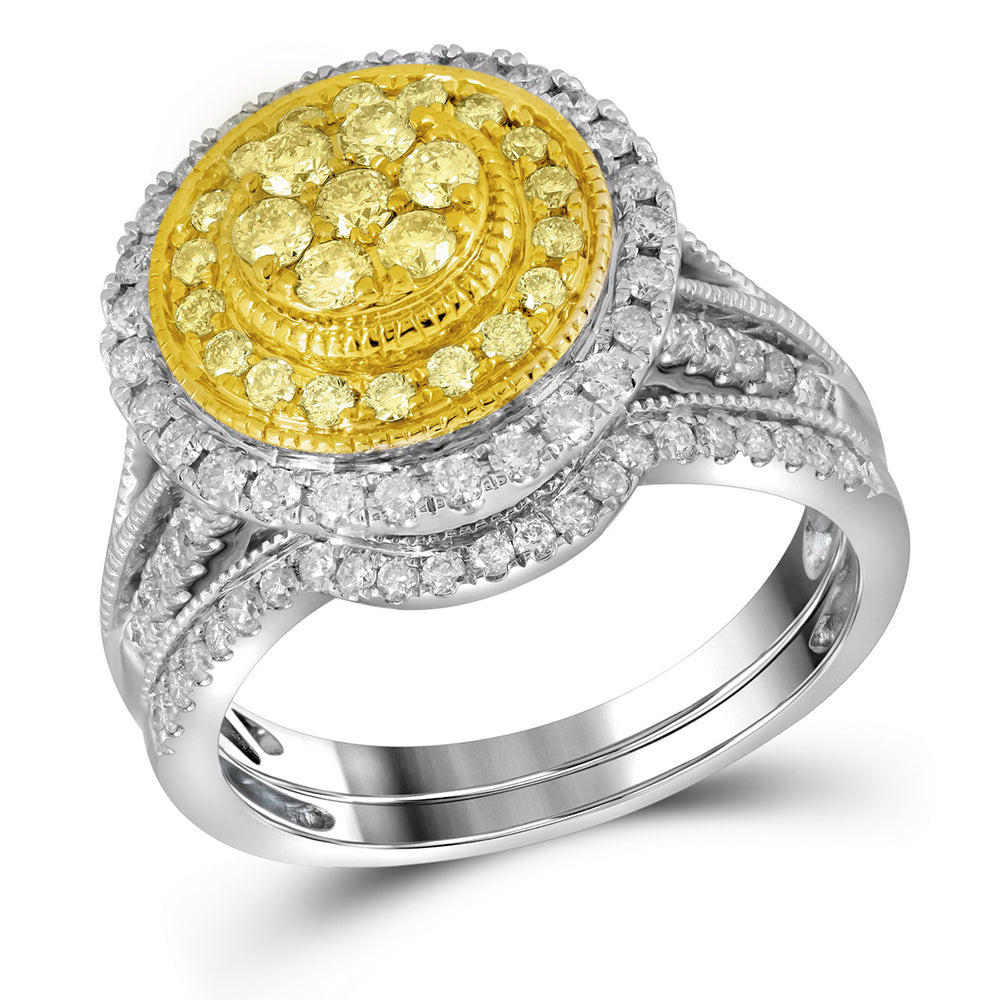 14kt White Gold Womens Round Yellow Diamond Bridal Wedding Engagement Ring Band Set 1.00 Cttw