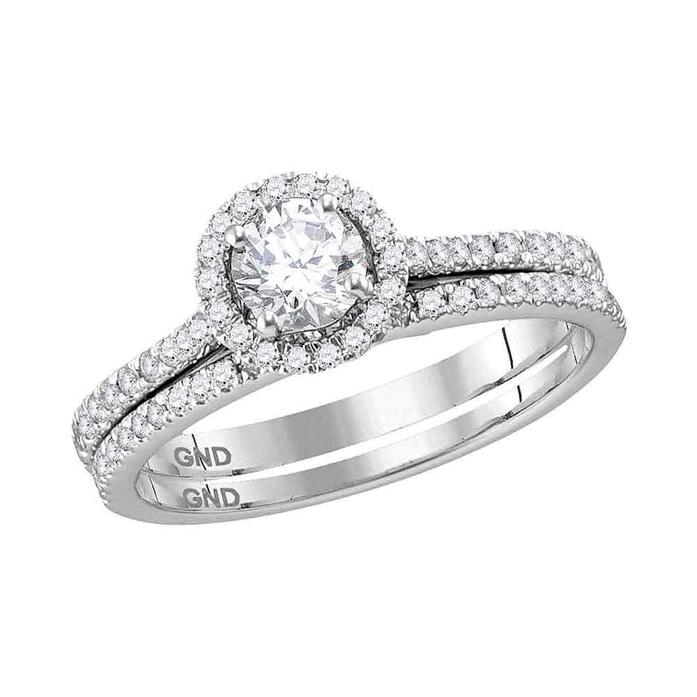 14k White Gold Womens Round Diamond Slender Bridal Wedding Engagement Ring Band Set 7/8 Cttw