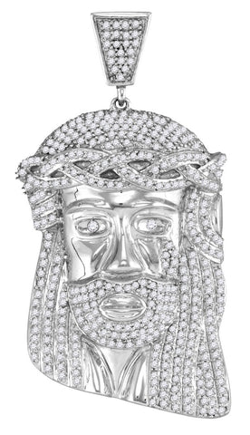 White Gold Jesus Pendant with Diamonds, 10K Jewelry 1-1/3 Cttw