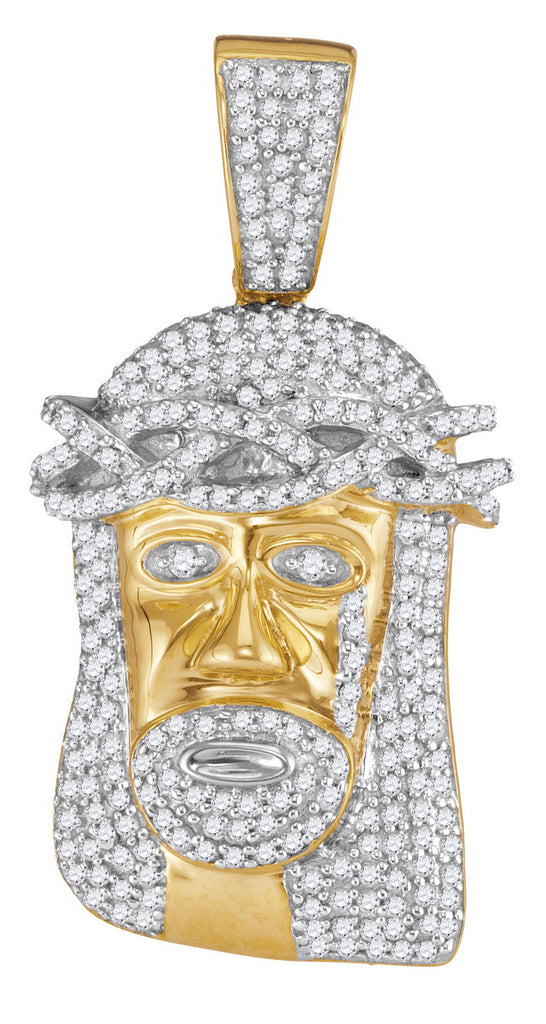 Real Jesus Piece 10K Gold Pendant for Religious Men with Diamonds, 3/4 Cttw