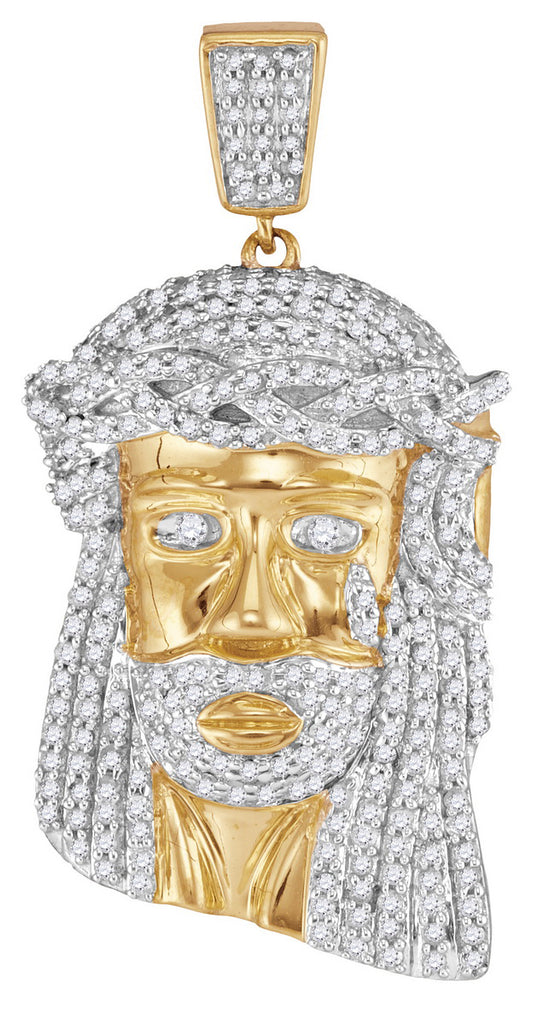 10K Gold Jesus Piece Pendant for Men with Diamonds 7/8 Cttw