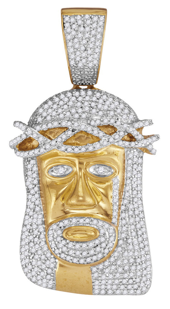 10K Gold Jesus Face Pendant for Men with Encrusted Diamonds 1-1/5 Cttw