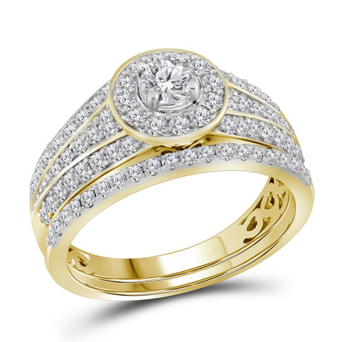 14kt Yellow Gold Womens Diamond EGL Round Bridal Wedding Engagement Ring Band Set 1.00 Cttw