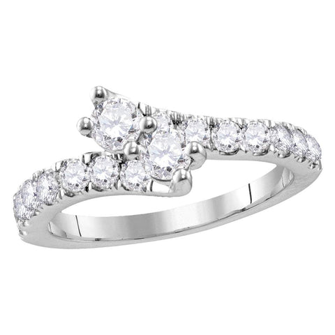 14kt White Gold Womens Round Diamond 2-stone Bypass Bridal Wedding Engagement Ring 1.00 Cttw