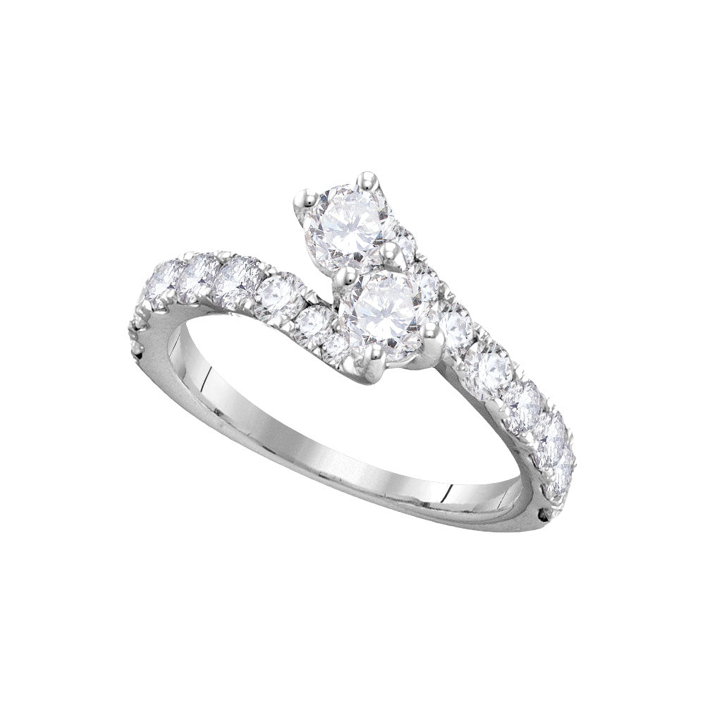 14kt White Gold Womens Round Diamond 2-stone Bridal Wedding Engagement Ring Band Set 1-1/2 Cttw