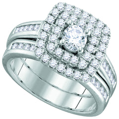14kt white gold womens round diamond solitaire double halo bridal wedding engagement ring band set 1.00 cttw112144