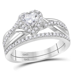 14kt white gold womens heart diamond bridal wedding engagement ring band set 7/8 cttw112155