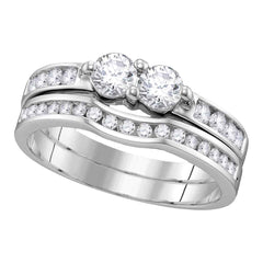 14kt white gold womens round diamond 2 stone hearts together bridal wedding engagement ring band set 1.00 cttw112175