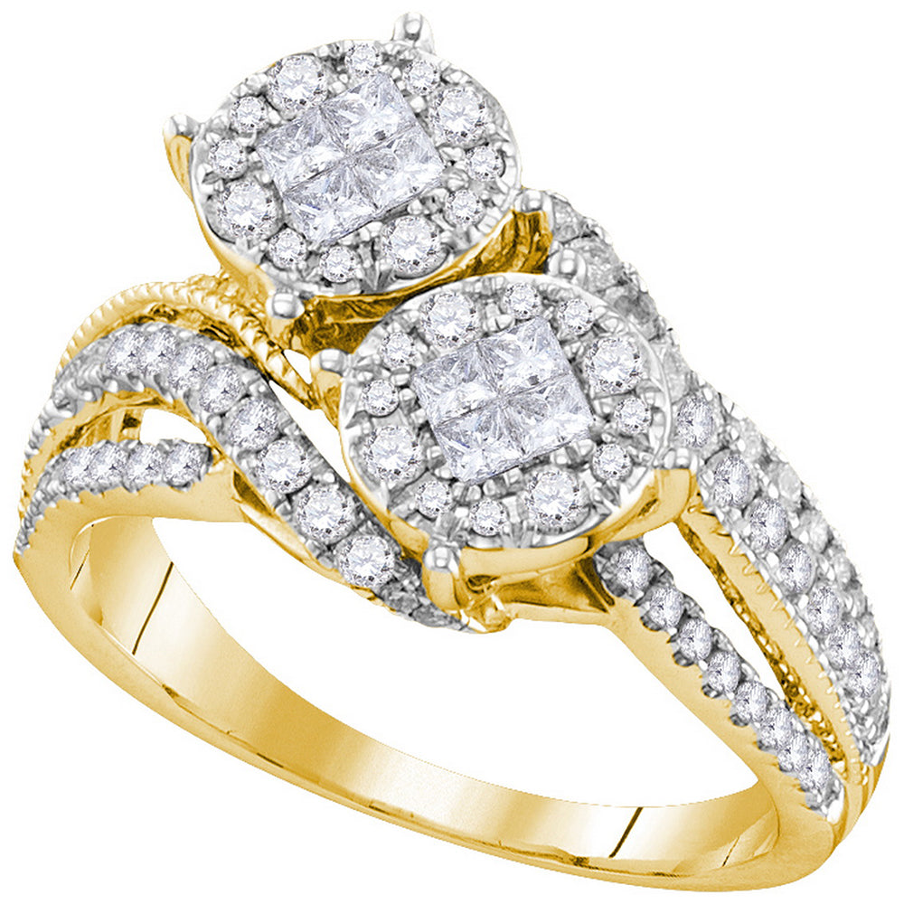 14kt Yellow Gold Womens Princess Diamond Cluster Bridal Wedding Engagement Ring 1.00 Cttw