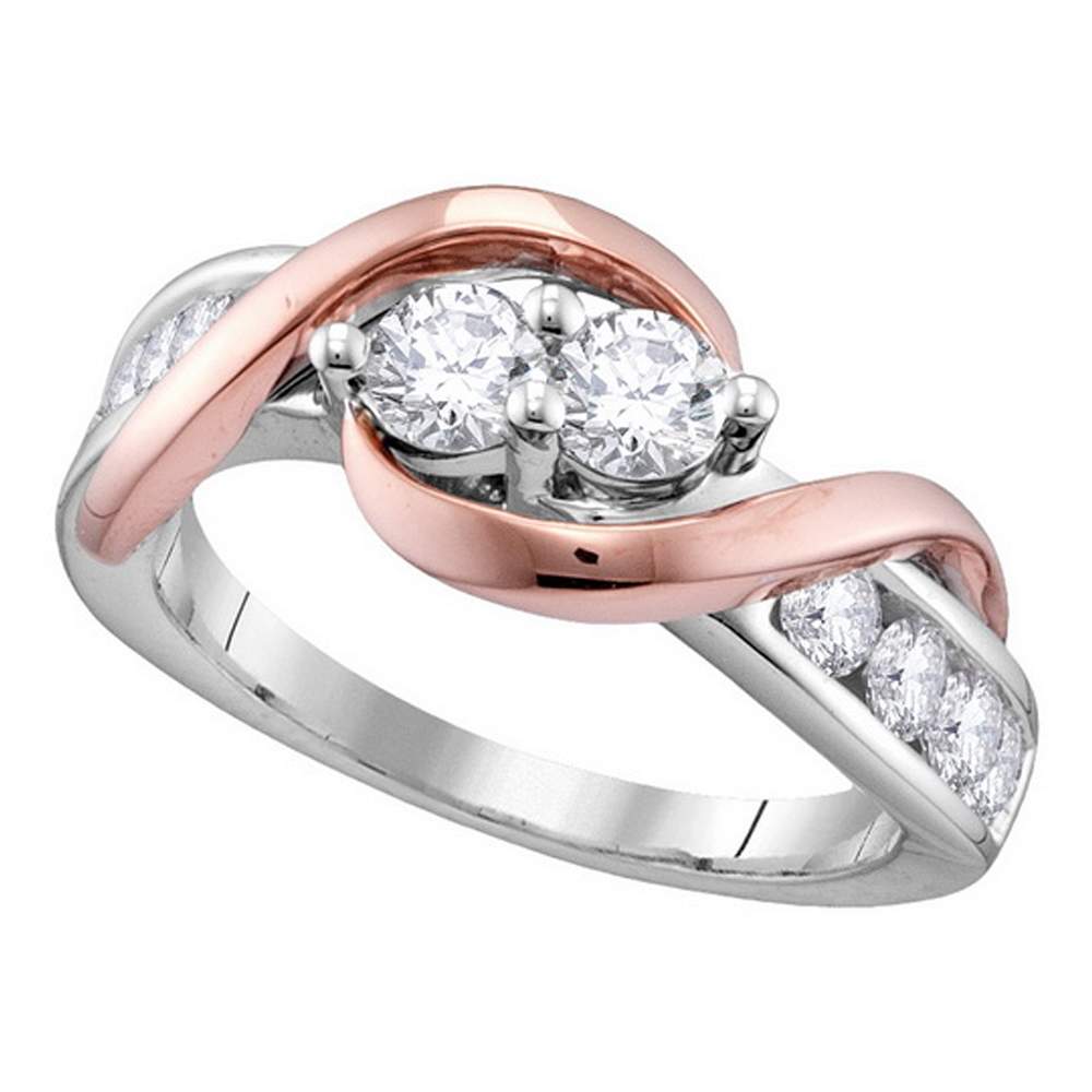 14kt White Gold Womens Round Diamond 2-stone Bridal Wedding Engagement Ring 1-1/5 Cttw
