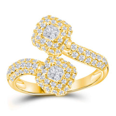 14kt yellow gold womens princess diamond 2 stone hearts together bypass bridal wedding engagement ring 1 1/2 cttw112778